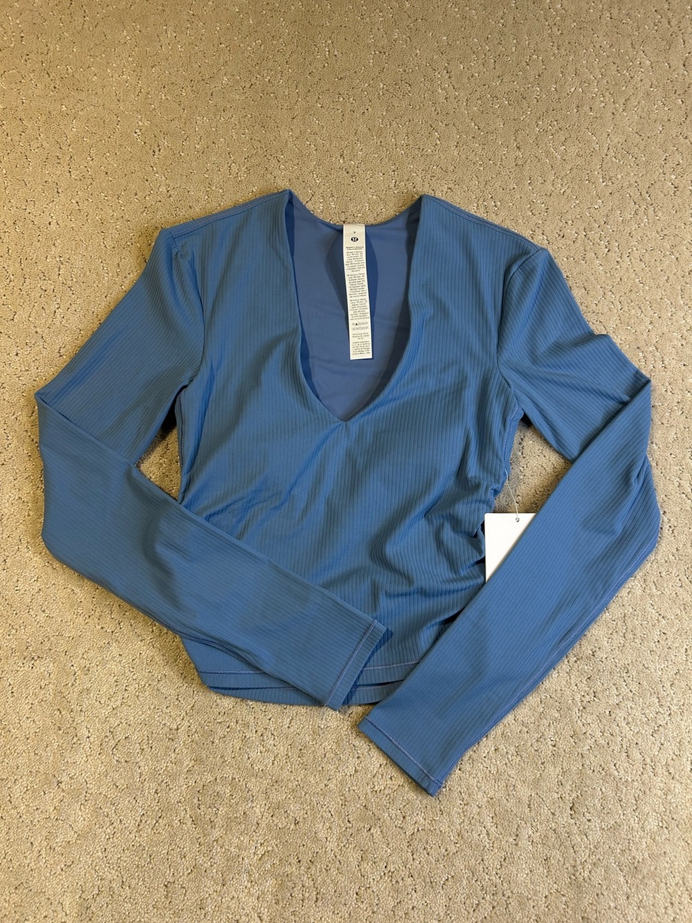 NWT Lululemon All It Takes V-Neck LS Rib Nulu B-D Cup Prep Blue Size 2